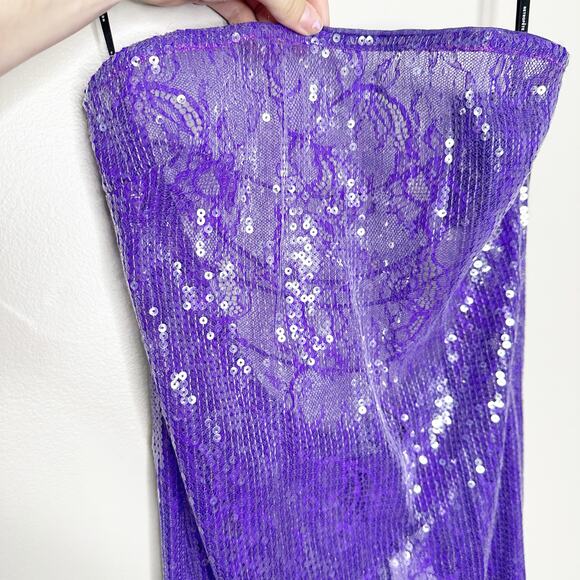 Retrofete Lucie Sequin Lace Semi Sheer Maci Dress Amethyst Purple Medium NEW - Picture 7 of 12